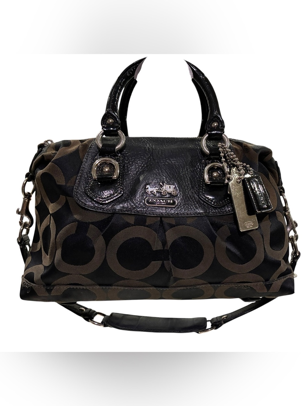 Coach Madison Op Art Sabrina Satchel Black Bronze Convertible Shoulder Bag